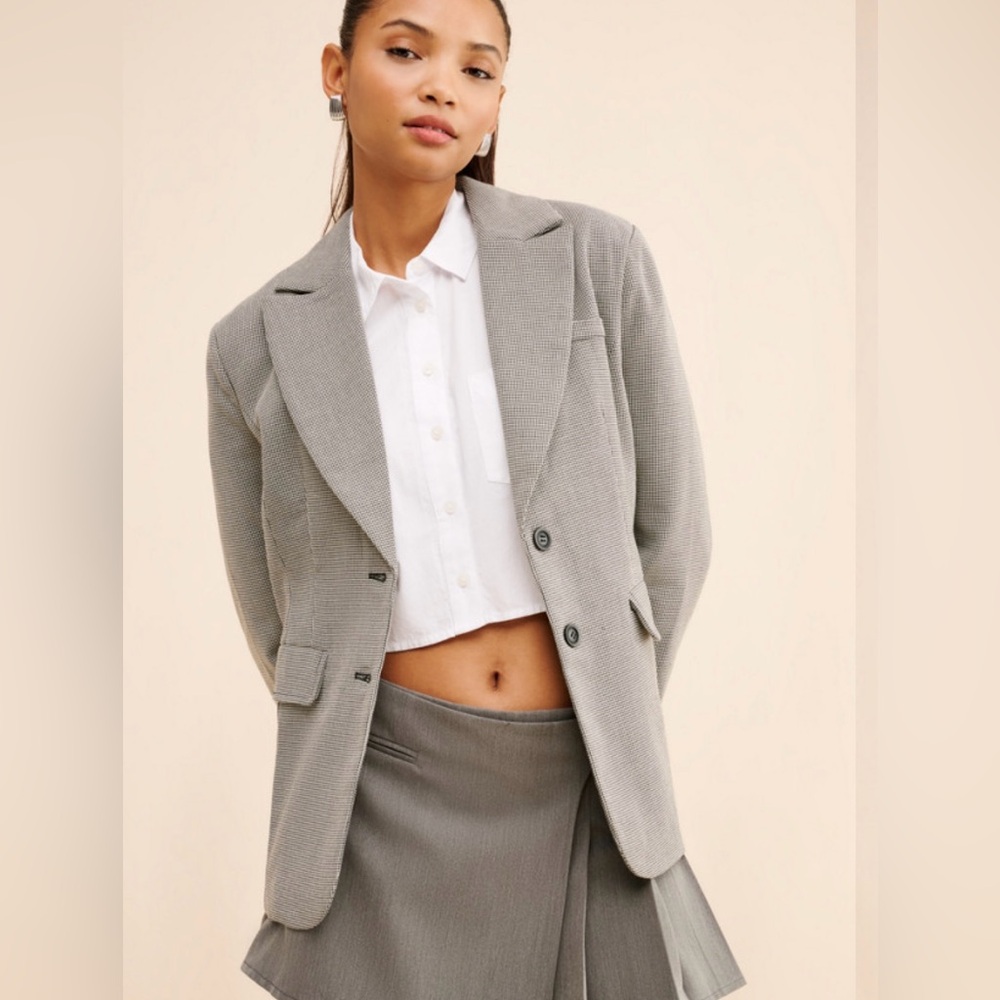 Anthropologie X Flat White Houndstooth Boyfriend Blazer - Size XL - Picture 2 of 10